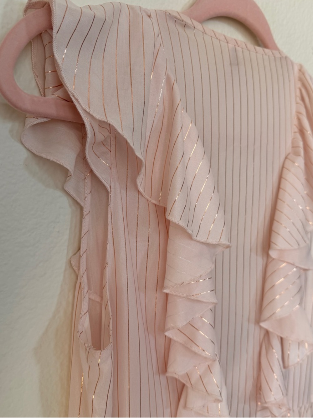Victoria’s Secret Blush Pink Sheer Ruffle Robe Stripe Tie Front Coquette Fairy S - Picture 13 of 15